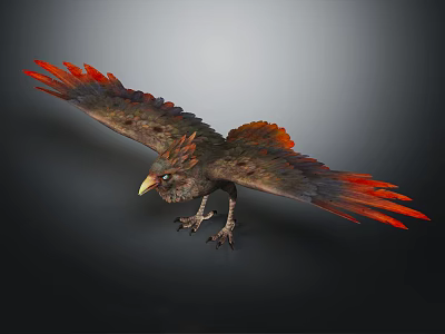 Mythical Fantasy Raptor With Vibrant Red Brown Feathers Spread Wings And Sharp Talons 3d model