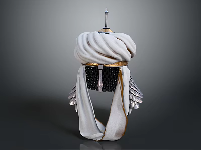 Mythical Character Headdress With White Turban Golden Band And Feathered Wings 3d model