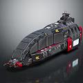 Futuristic Black Sci Fi Vehicle With Red Yellow Accents Top Turret Streamlined Design