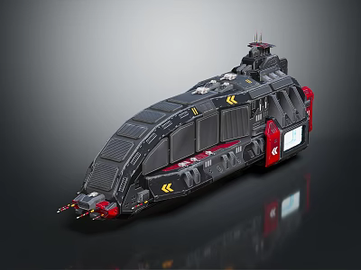 Futuristic Black Sci Fi Vehicle With Red Yellow Accents Top Turret Streamlined Design 3d model