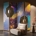 Middle Ancient Style Screen Middle Ancient Style Partition Screen Partition Sofa Plant Floor Lamp 3d model