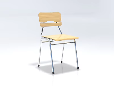 Simple Modern Leisure Chair With Wooden Backrest Seat And Metal Legs 3d model
