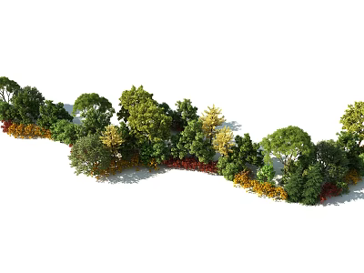 Diverse Flowers and Plants in Curved Green Belt with Green Yellow Red Leaves and Shrubs 3d model