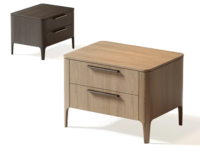 Modern Wooden Bedside Tables With Drawers And Natural Dark Wood Finishes 3d model