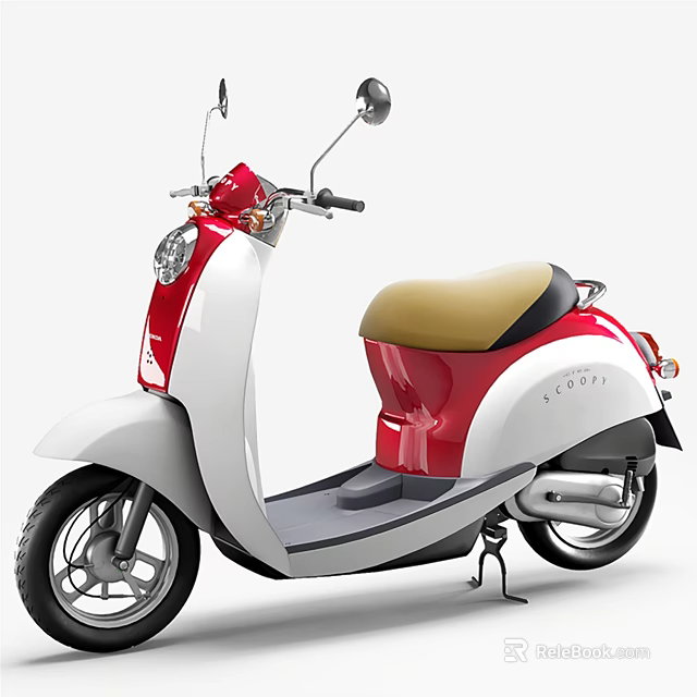 Red and White Classic Scooter with Beige Black Seat and Vintage Design 3d model 
