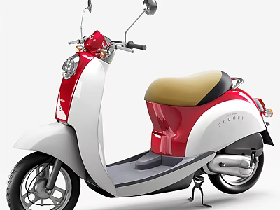 Red and White Classic Scooter with Beige Black Seat and Vintage Design 3d model