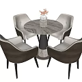 Elegant Round Marble Tabletop Dining Set With Beige Leather Chairs And Black Base 3d model