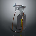 Silver Gray Metal Pistol With Brown Leather Strap And Gray Holster