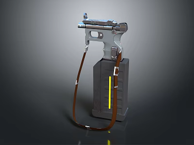 Silver Gray Metal Pistol With Brown Leather Strap And Gray Holster 3d model