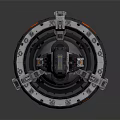 Futuristic Sci Fi Mechanical Device With Circular Structure Orange Gray Components And Blue Lights