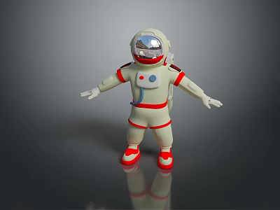 3D Rendered Astronaut Model Wearing White Spacesuit Red Accents Silver Helmet Red Shoes Gray Background 3d model