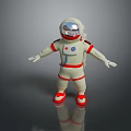 3D Rendered Astronaut Model Wearing White Spacesuit Red Accents Silver Helmet Red Shoes Gray Background