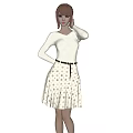 Woman Wearing White Long Sleeve Dress With Polka Dots And Black Belt On Black Background 3d model