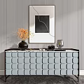 Stylish Entryway Console Table with Geometric Panel Design Decorated by Vase Camera and Artwork 3d model
