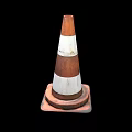 Worn Traffic Cone With Brown And White Stripes On Base