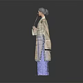 Elegant Traditional Long Coat With Fur Trim And Blue Lace Dress Design
