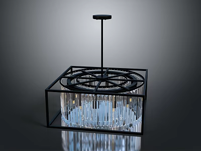 Elegant Modern Square Chandelier With Black Metal Frame And Crystal Pendants 3d model