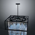 Elegant Modern Square Chandelier With Black Metal Frame And Crystal Pendants