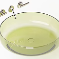Modern Round Dark Green And Black Glass Washbasin With Faucet And Handles