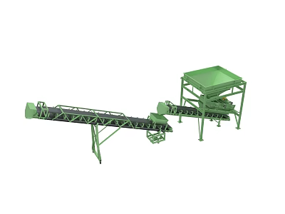 Green Industrial Conveyor Belt System With Hopper Feeder And Mechanical Parts 3d model
