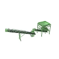 Green Industrial Conveyor Belt System With Hopper Feeder And Mechanical Parts