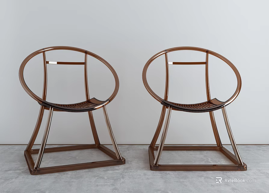 Two Copper Colored Leisure Chairs With Circular Backrest And Square Base Modern Design 3d model 