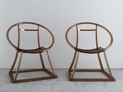 Two Copper Colored Leisure Chairs With Circular Backrest And Square Base Modern Design 3d model