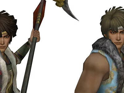 Traditional Game and Movie Characters Holding Spear and Wearing Fur Collared Outfit 3d model