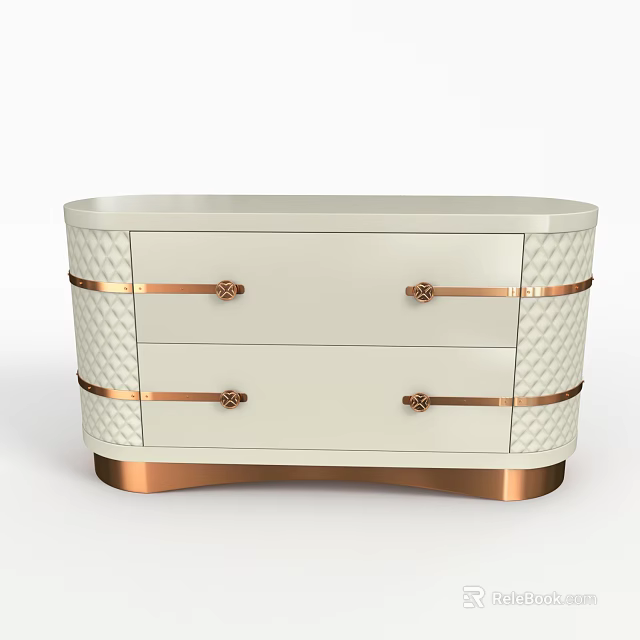 Elegant White Vanity Dresser With Gold Accents Woven Details And Drawers 3d model 