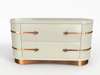 Elegant White Vanity Dresser With Gold Accents Woven Details And Drawers 3d model