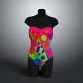 Colorful One Piece Swimsuit With Geometric Patterns On Black Mannequin