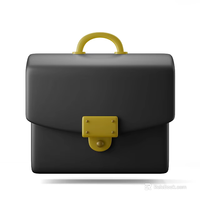 Modern Black Briefcase With Yellow Handle And Buckle Closure Design 3d model 