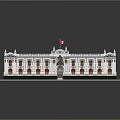 Detailed Architectural Model of White Building With Canadian Flag and Red Windows
