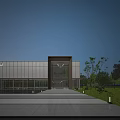 Modern Sales Office Building With Glass Facade Spacious Entrance And Landscaped Surroundings
