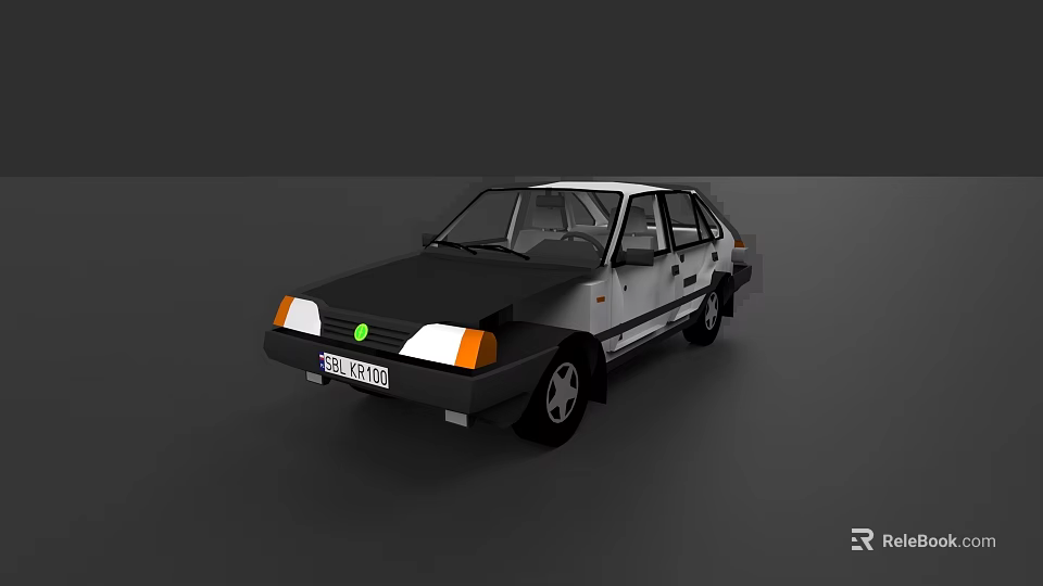 Vintage White and Black Sedan Car with Retro Headlights and Body Design 3d model 