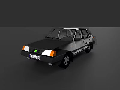 Vintage White and Black Sedan Car with Retro Headlights and Body Design 3d model