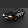Vintage White and Black Sedan Car with Retro Headlights and Body Design