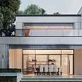 Modern Semi-detached Villa With Symmetrical Design Large Windows And Outdoor Lawn