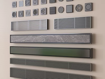 Modern Bathroom Accessories With Various Style Vents Panels And Metal Marble Texture 3d model
