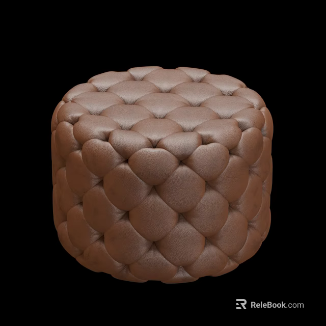 Brown Round Leather Stool With Tufted Button Design For Home Interior Decor 3d model