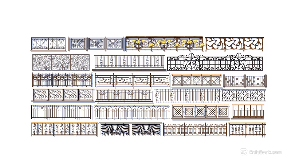 Various Decorative Fence Designs With Ornamental Patterns And Different Styles 3d model
