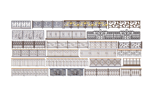 Modern guardrail wrought iron railing fence combination 3d model