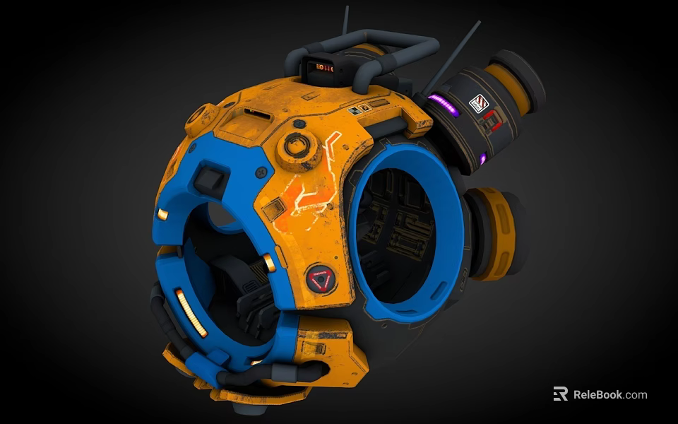 Yellow And Blue Sci Fi Mechanical Device With Circular Structure And Details 3d model