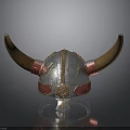 Viking Horned Helmet Weapon With Silver Decorative Patterns Red Accents And Traditional Design
