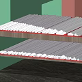Plaster Moldings on Wooden Shelf with Various Shapes in Green and Red Wall Corner