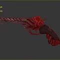 Decorative Mechanical Revolver With Silver Barrel Red Accents And Dark Handle