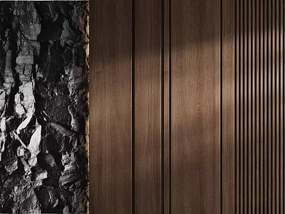 Modern Black Textured And Wooden Vertical Stripes Background Wall Design 3d model