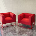 Modern Red Single Sofa With Metal Frame On Marble Floor Interior 3d model