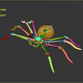 Yellow Mechanical Spider with Multiple Legs and Gear Structure on Black Background with Reflection