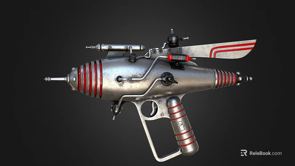 Futuristic Sci Fi Weapon With Silver Body Red Stripes And Mechanical Details 3d model 